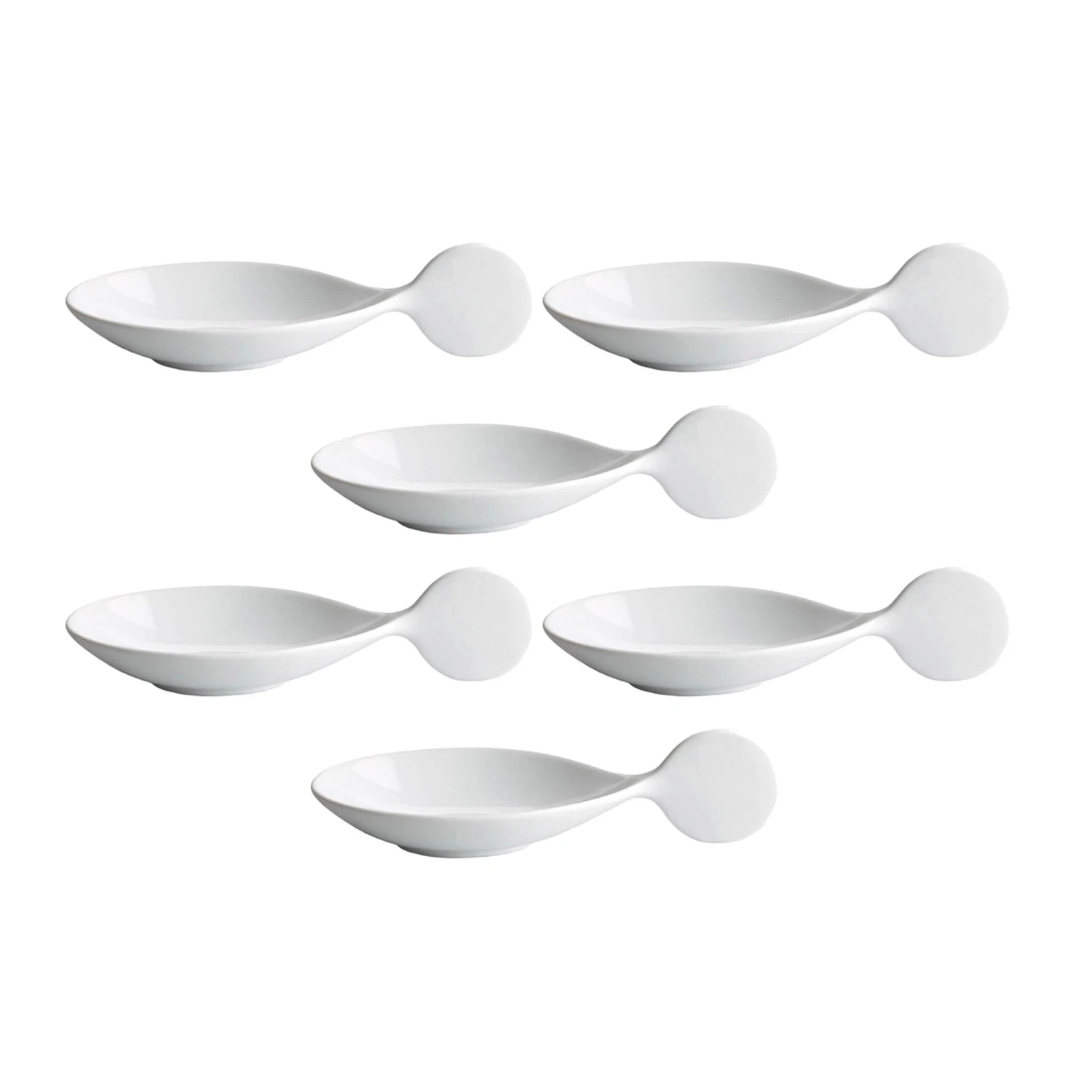 Pack Of 6 Porcelain Canape Spoon With Circle Handle, 10cm 1 Pack Of 6 Porcelain Canape Spoon With Circle Handle, 10cm
