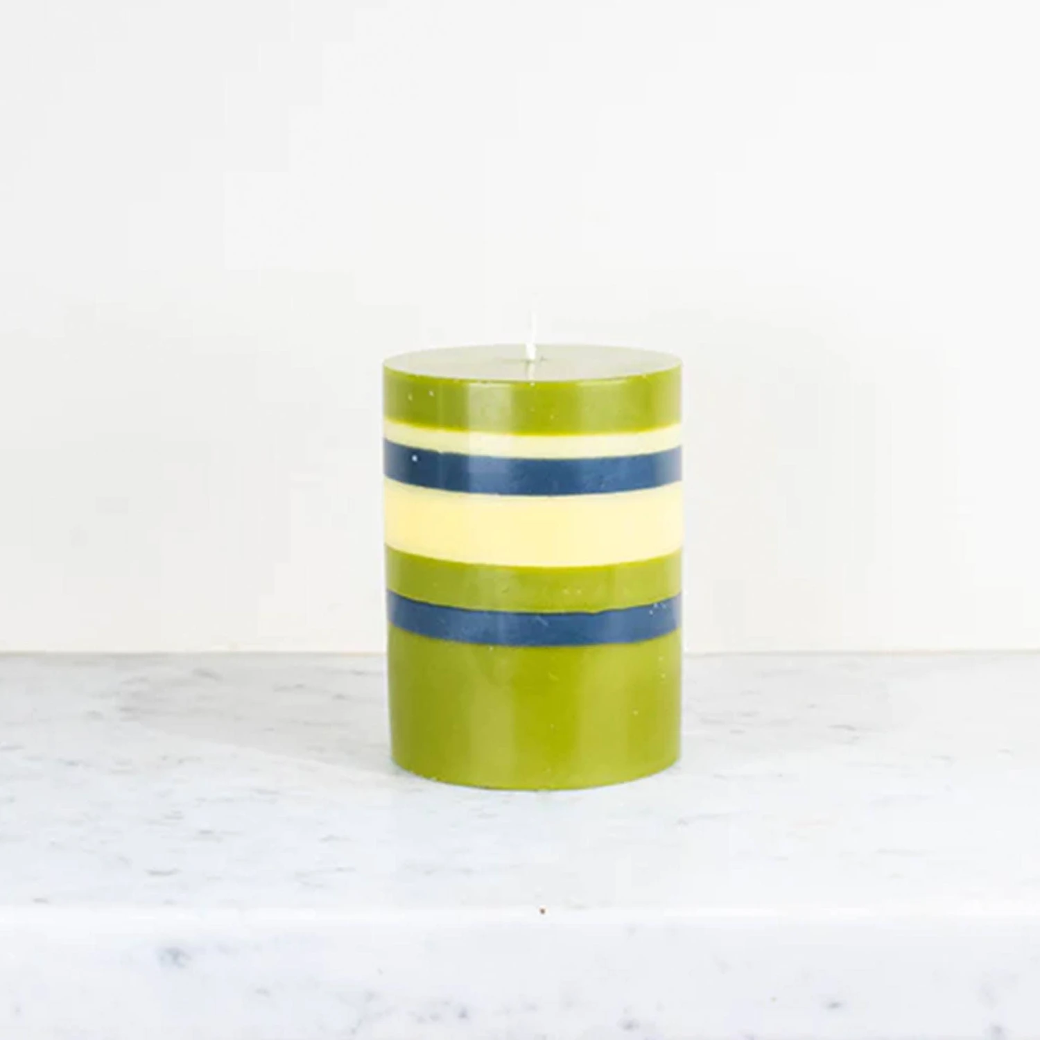 Striped Pillar Candle, Olive & Navy, 10cm 2 Striped Pillar Candle, Olive & Navy, 10cm - Image 2