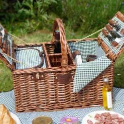 Saint-Germain Green Gingham Picnic Basket, 4 Person 5 Saint-Germain Green Gingham Picnic Basket, 4 Person -Deals Kitchen Hub Store JD0004Saint GermainGreenGinghamPicnicBasket 4PersonLife