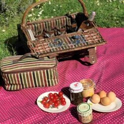 Montmarte Red Striped Picnic Hamper, 4 Person -Deals Kitchen Hub Store JD0012MontmarteRedStripedPicnicHamper 4PersonLife 1