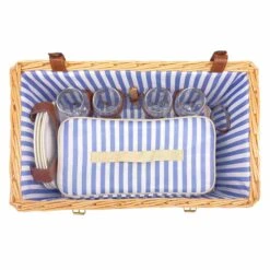 Saint-Malo Blue Striped Picnic Basket With Table, 4 Person -Deals Kitchen Hub Store JD0014Saint MaloBlueStripedPicnicBasketwithTable 4Person5