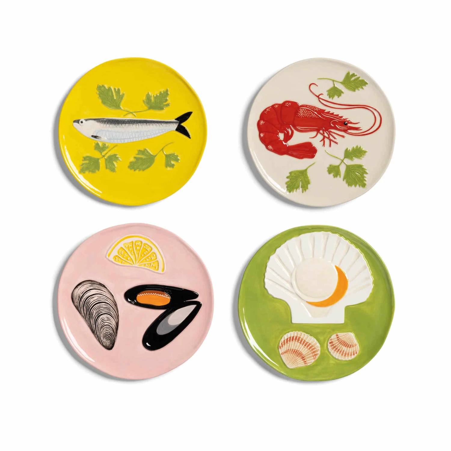 & Klevering Set Of 4 Assorted Seafood Side Plates, 16cm 1 & Klevering Set Of 4 Assorted Seafood Side Plates, 16cm