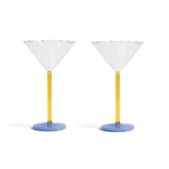 & Klevering Set Of 2 Blue & Yellow Stem Martini Glasses