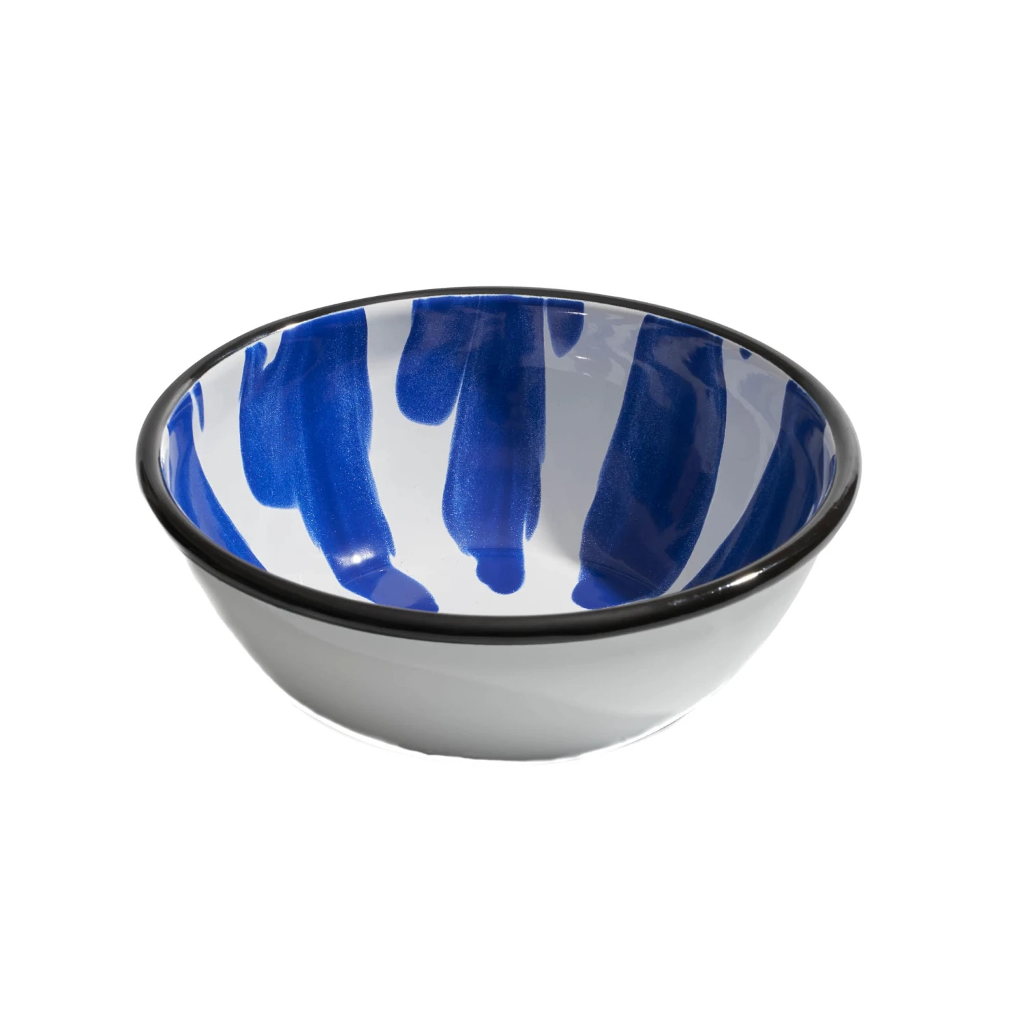 Paintstroke Enamel Salad Bowl, Blue & White 26cm 1 Paintstroke Enamel Salad Bowl, Blue & White 26cm