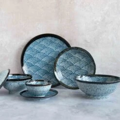 Blue Wave Covered Bowl -Deals Kitchen Hub Store blue wave tableware side