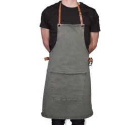 Dutchdeluxes Canvas BBQ Apron In Grey-Green -Deals Kitchen Hub Store dutch deluxes canvas bbq apron male model green grey